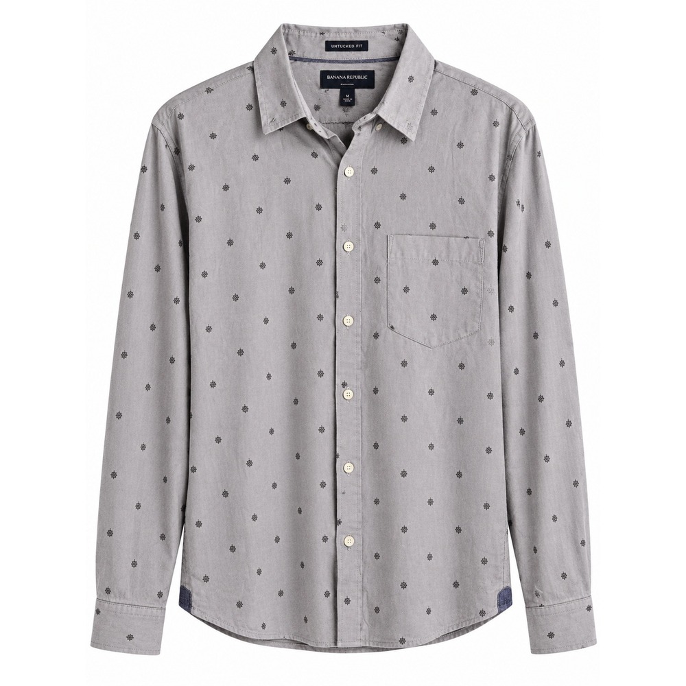 Banana Republic Men's M Untucked Fit Oxford Gray Geometric Button Down Shirt